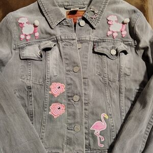 Levi's Gray Denim Women's Jacket with Cute Patches Size Large